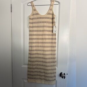 Billabong Women’s Cream and Brown Striped Knit Midi Dress size XS